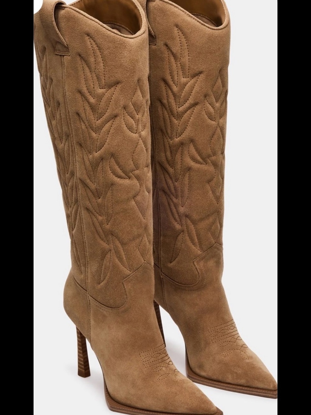 Steve Madden Kinzee Taupe Suede Stiletto Western Boots as worn by Ella Langley!🌸